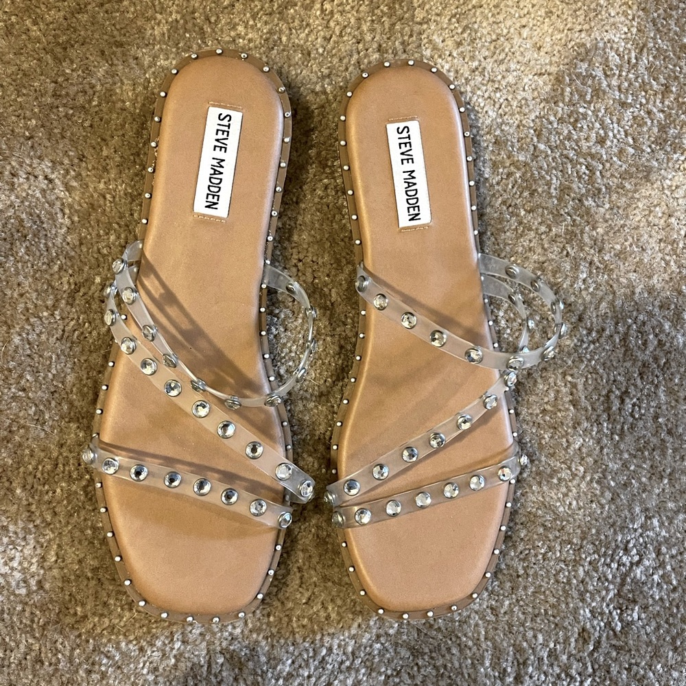 Steve Madden. Clear strap with studs. Size 10
